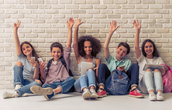 School students reading eBooks and Audiobooks