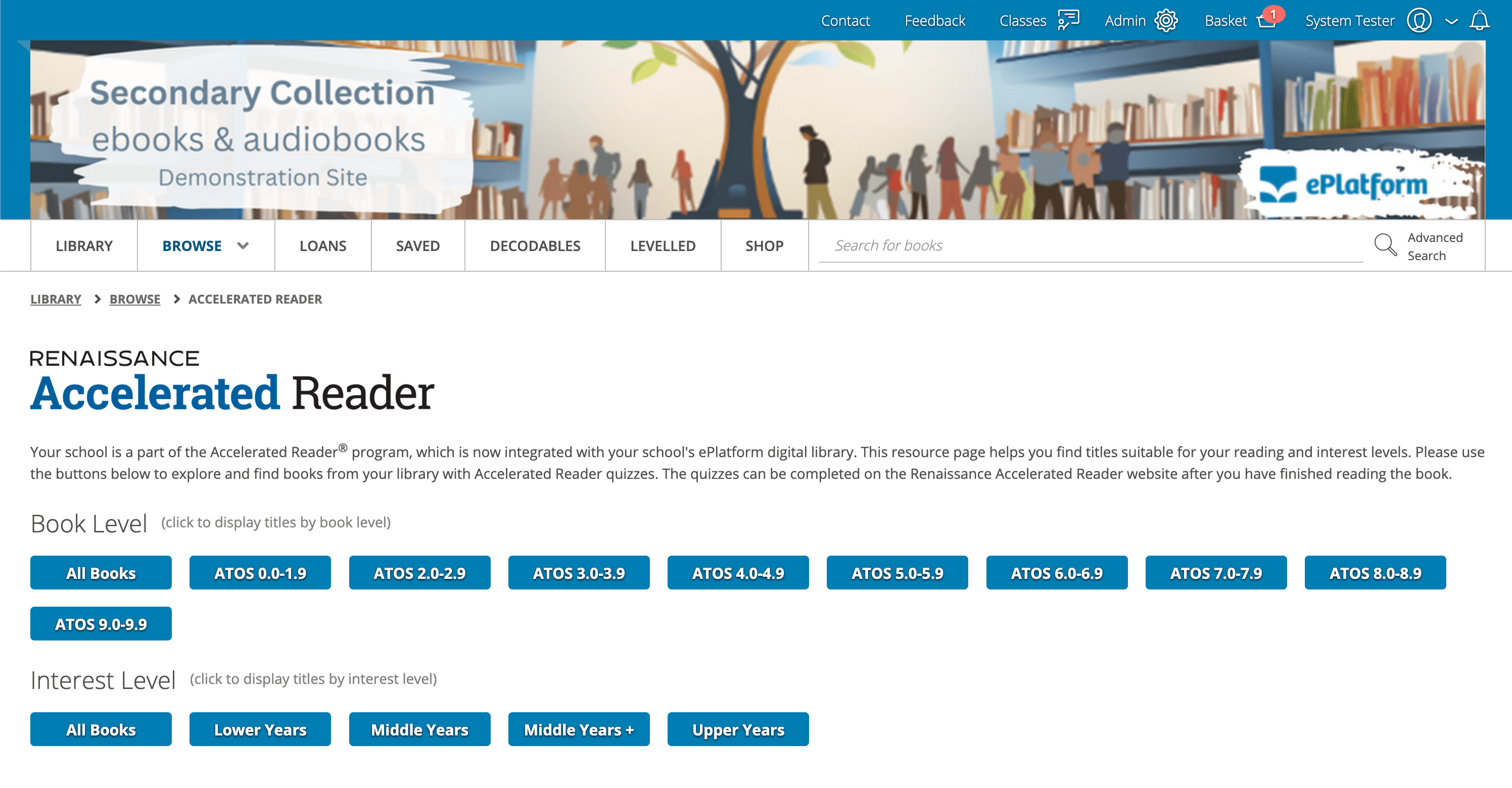 ePlatform Accelerated Reader Integration Browsing