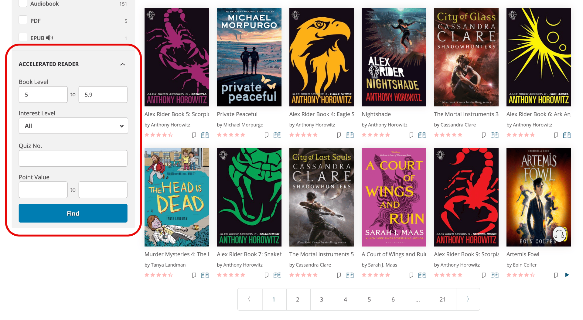ePlatform Accelerated Reader Integration Filtering