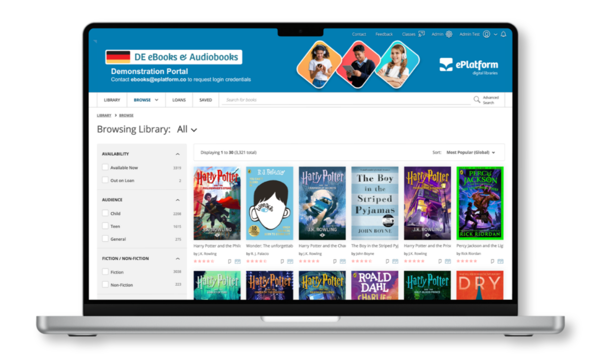ePlatform digitale Schulbibliothek mit eBooks und Hörbüchern für Schulen in Deutschland