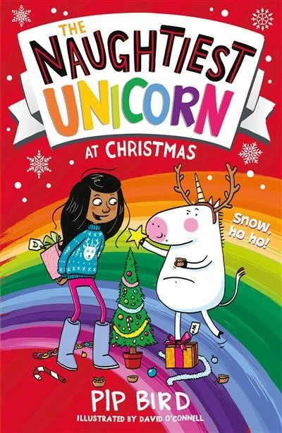 The Naughtiest Unicorn at Christmas book cover by Pip Bird